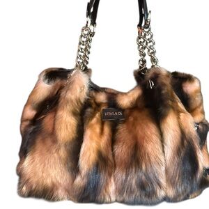 Versace pink and brown mink fur large hobo bag